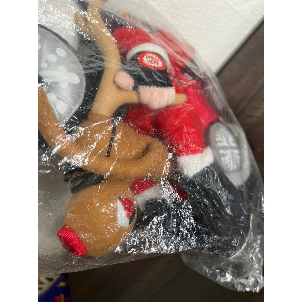 Motorcycle Santa Animated Plush Light Up Musical Reindeer Christmas New Sealed